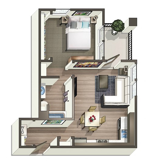 Floor plan for 1 bed, 1 bath, 580 sqft